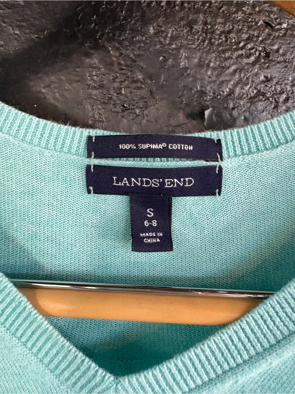 Lands' End Seafoam V-Neck Cotton Sweater